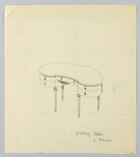 Drawing, Design for Kidney-Shaped Writing Table with Pear-Shaped Feet