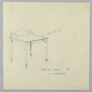 Drawing, Design for Simple Writing Table "A" with Straight Square Legs
