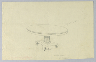 Drawing, Design for Round Dining Table of Mahogany on Scroll-Like Feet