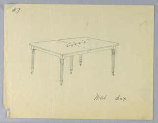 Drawing, Design for a Rectangular Table with Five Fluted Legs