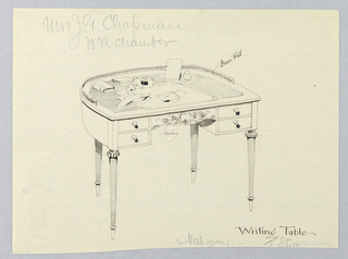 Drawing, Design for Semi-Circular Writing Table with Brass Railing