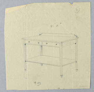Drawing, Design for Side Serving Table with Two Drawers and Lower Shelf