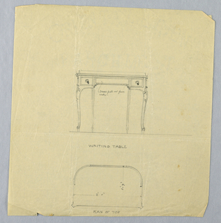 Drawing, Design for Writing Table with Semi-Circular Back in Elevation and Plan