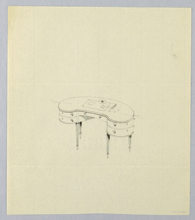 Drawing, Design for Kidney-Shaped Writing Table with Blotter and Book Atop