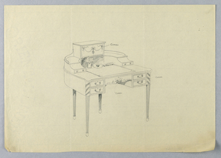 Drawing, Design for Ornate, Three-Tiered, Semi-Circular Writing Table