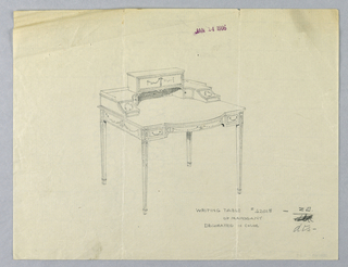 Drawing, Design for Writing Table #42018 of Mahogany, Decorated in Color