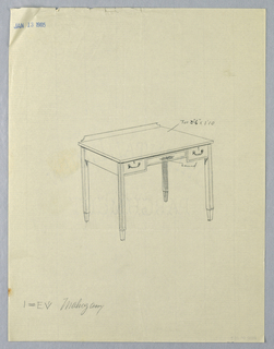 Drawing, Design for Writing Table with Carved Floral Decoration on Center Front Panel