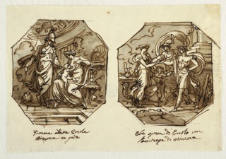 Drawing, Juno Suckling Hercules, Hebe Marries Hercules with Help of Minerva, Designed for Sala di Ercole e Ebe, Palazzo Gaddi, Forli.