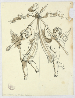 Drawing, Two Angels with Lance and Holy Sponge