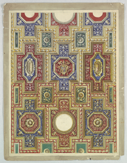 Drawing, View of Coffered Ceiling with Papal Arms