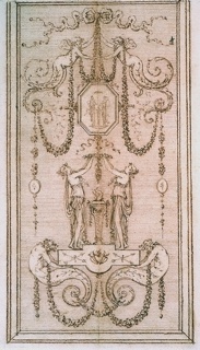 Drawing, Design for a Decorative Panel (with Nymphs and Garlands)