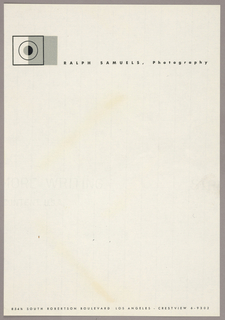 Letterhead, Letterhead for Ralph Samuels, Photography, Los Angeles