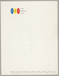 Letterhead, Letterhead for the UPA (United Productions of America), Burbank, CA