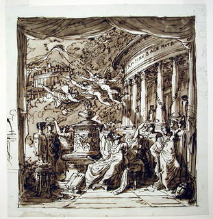 Drawing, Stage Curtain: Minerva Honoring the Poets on Parnassus