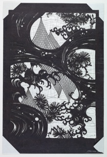 Katagami, Waves, Fishing Nets, and Pine Leaves