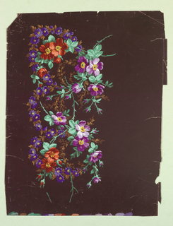 Drawing, Design for Textile Border with Garland of Red and Purple Flowers