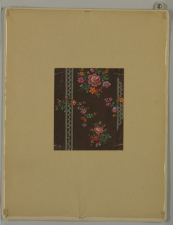 Drawing, Design for Textile Border with Vertical Vine and Scattered Flowers
