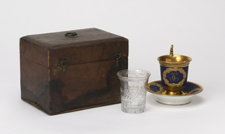 Porcelain Cup, Saucer, and Glass Beaker with Box Cup, Saucer, Beaker, Box