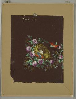 Drawing, Design for Textile Border with Two Birds and Nest with Eggs