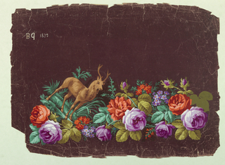 Drawing, Design for Textile Border with Flowers and Deer