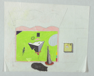 Drawing, Design for Wall Assemblage with Floor Lamp