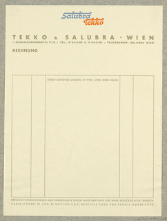 Letterhead, Salubra Tekko, Tekko & Salubra, Wien