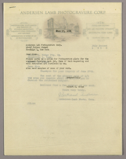 Letterhead, Anderson Lamb Photogravur