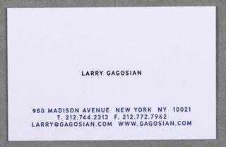 Business Card, Business Card for Gagosian Gallery, New York