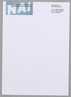 Letterhead, NAI (Nederlands Architectuurinstituut) Letterhead (half-sheet)