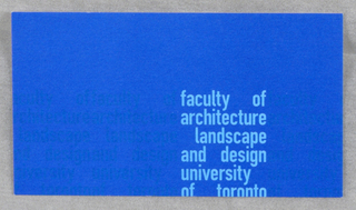 Business Card, Business Card for Faculty of Architecture Landscape and Design, University of Toronto