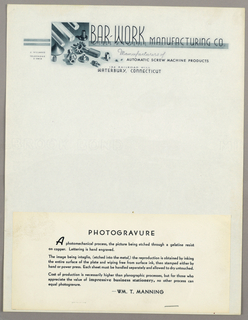 Letterhead, Bar Work Manufacturing Co