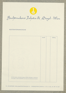 Letterhead, Buchdruckerei Jahoda & Siegel, Wien