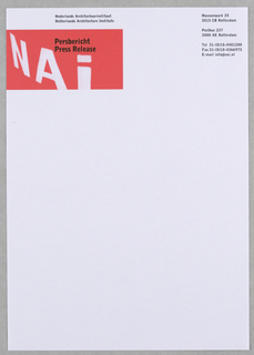 Letterhead, NAI (Nederlands Architectuurinstituut) Press Release Letterhead
