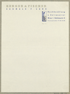 Letterhead, Berger & Fischer Buchandlung, Wien