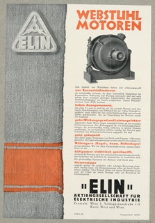 Advertisement, Webstuhl Motoren / Elin Co., Wien