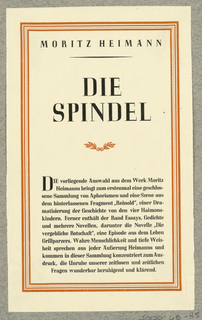 Announcement, Moritz Heimann, Die Spindel