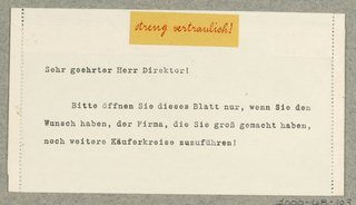 Announcement, Streng Vertraulich! / Jahoda & Siegel