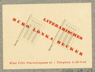 Business Card, Literarisches Büro Lonka Becker, Wien [Lonka Baecker Literary Bureau, Vienna]