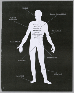 Advertisement, Restaurant Florent:  edible body