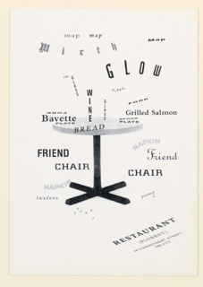 Postcard, Mirth, Advertisement for Restaurant Florent, New York, NY