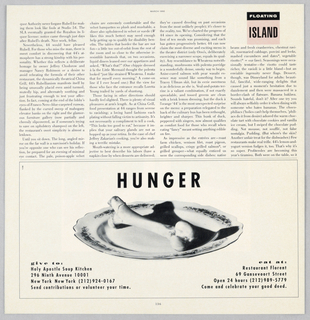 Advertisement, Restaurant Florent:  Hunger