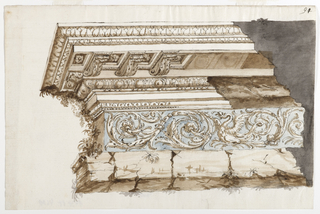 Drawing, Fragment of Entablature in the Classical Style