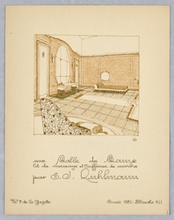 Print, Plate 41, Une Salle de Bains, lit de massage et coiffeuse de marbre (A Bathroom, massage bed, and marble dressing table), Gazette du Bon Ton (Journal of Good Tastes), Vol. 2, No. 9