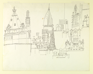 Drawing, From the Plaza, New York Skyline with Chrysler Building