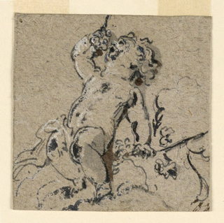 Drawing, A Child Sitting and Eating Grapes