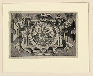 Print, Scrollwork Escutcheon with Representation of Spring