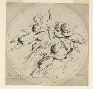 Drawing, Design for a Circular Painting of a Ceiling With Five Putti: Spring