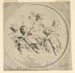 Drawing, Design for a Circular Painting of a Ceiling With Five Putti: Autumn