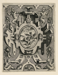 Print, Strapwork Grotesque with Mythological Scene