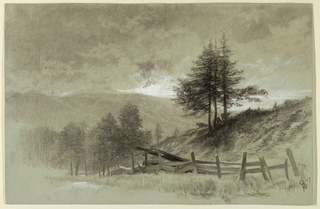 Drawing, Field with Rail Fence